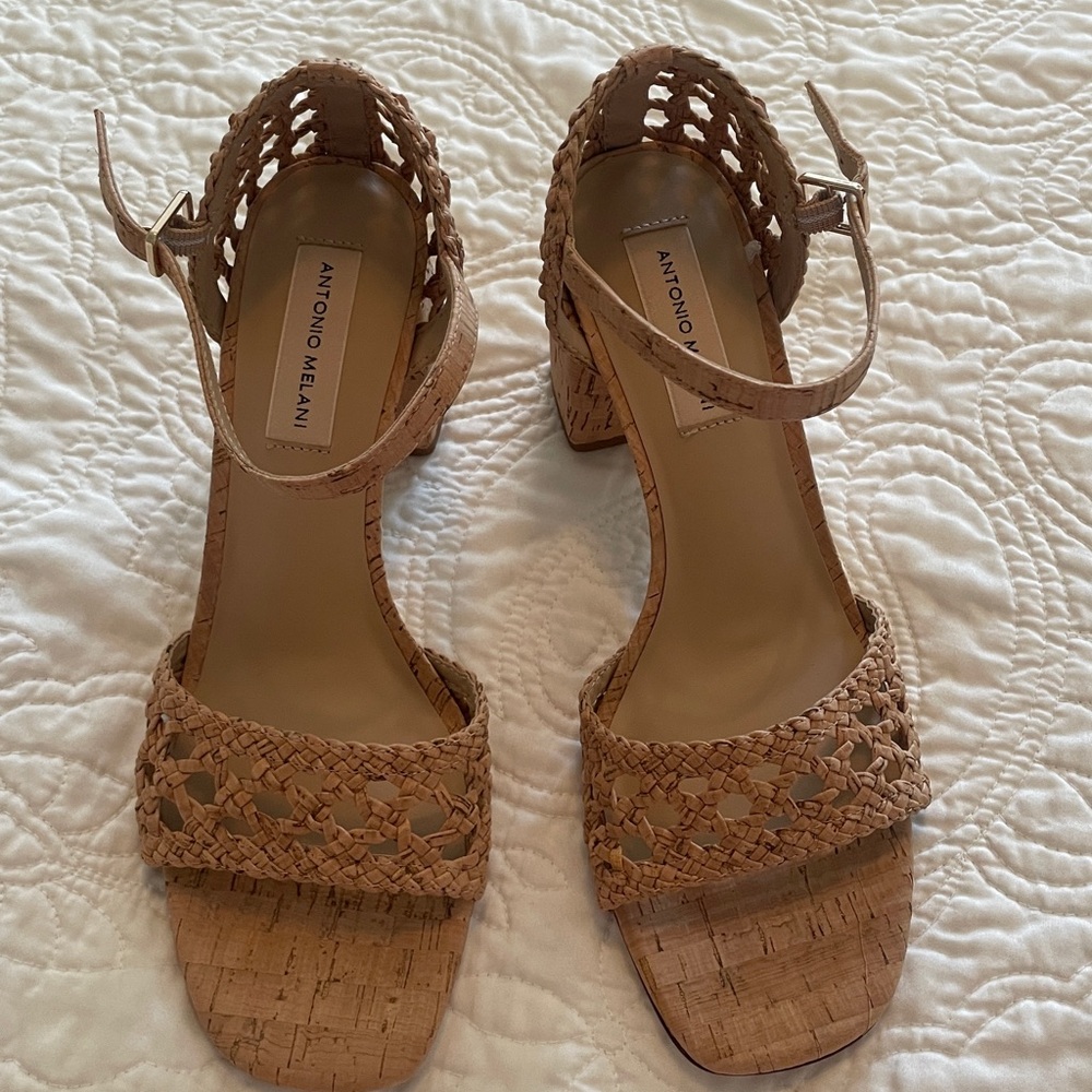 New Antonio Melani Gretel Cork Woven Sandals Heels size 8 - Picture 2 of 10